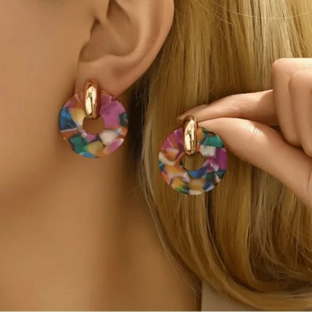 3for$20 1pair Fashionable Acetate Round Circle Earrings, Colorful Elegant